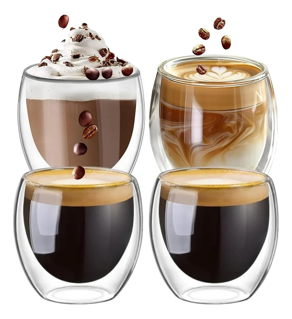 4 Vasos Tazas 250ml De Cafe Doble Vidrio Espresso Sin Asa