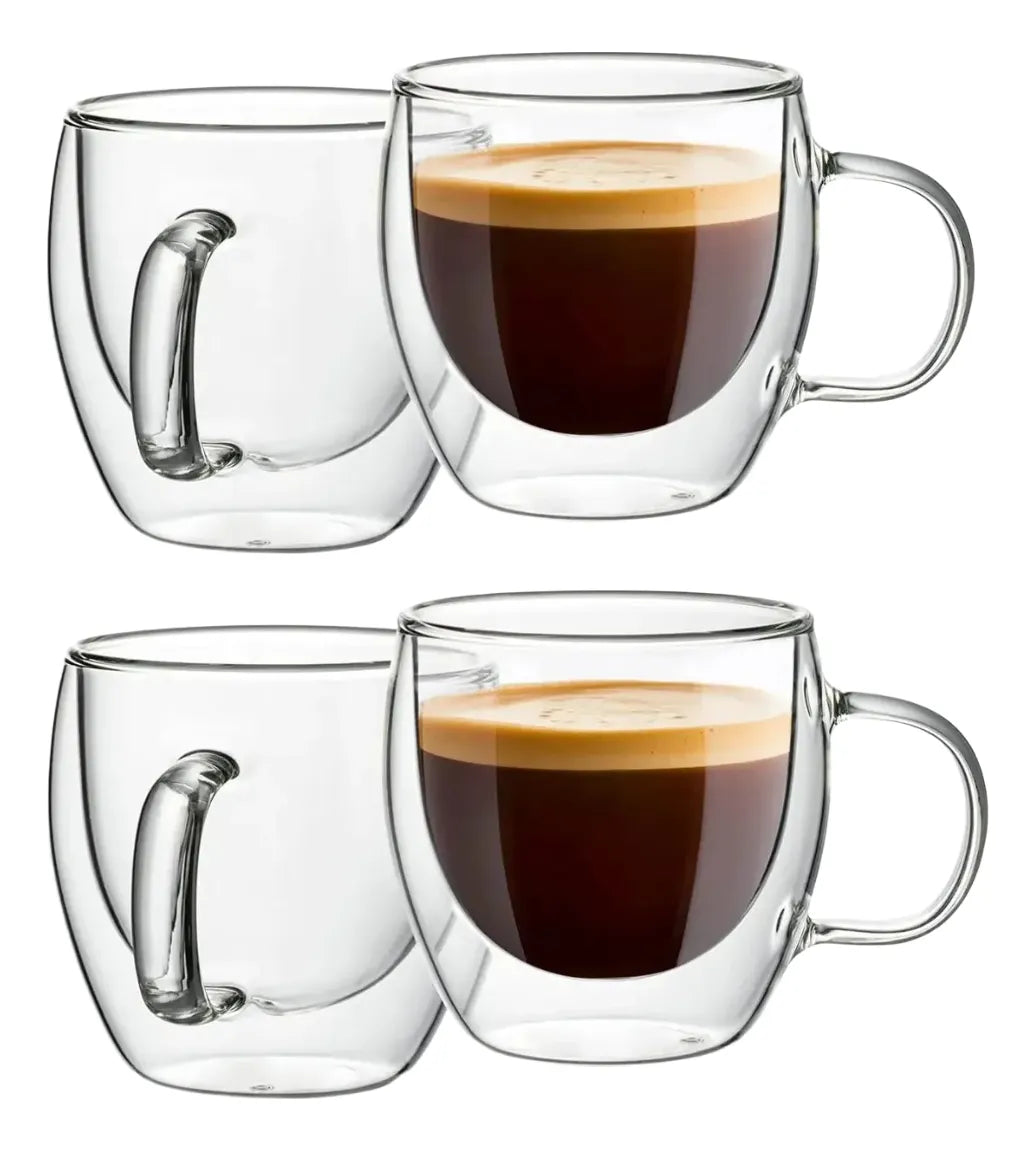 Set 4 Tazas Vidrio Doble 150ml Café Té Termico Transparente