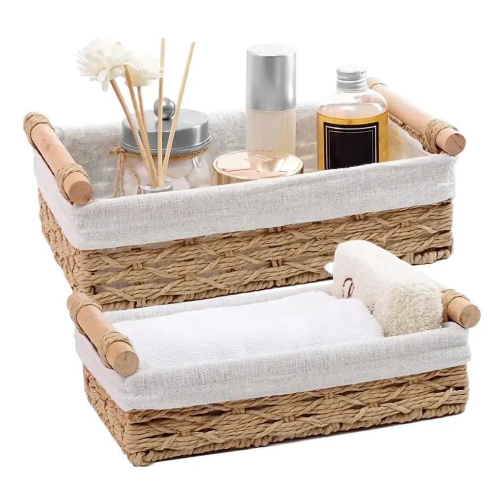 2 Canastas Tejida Con Manilla Organizadora Caja Decorativa