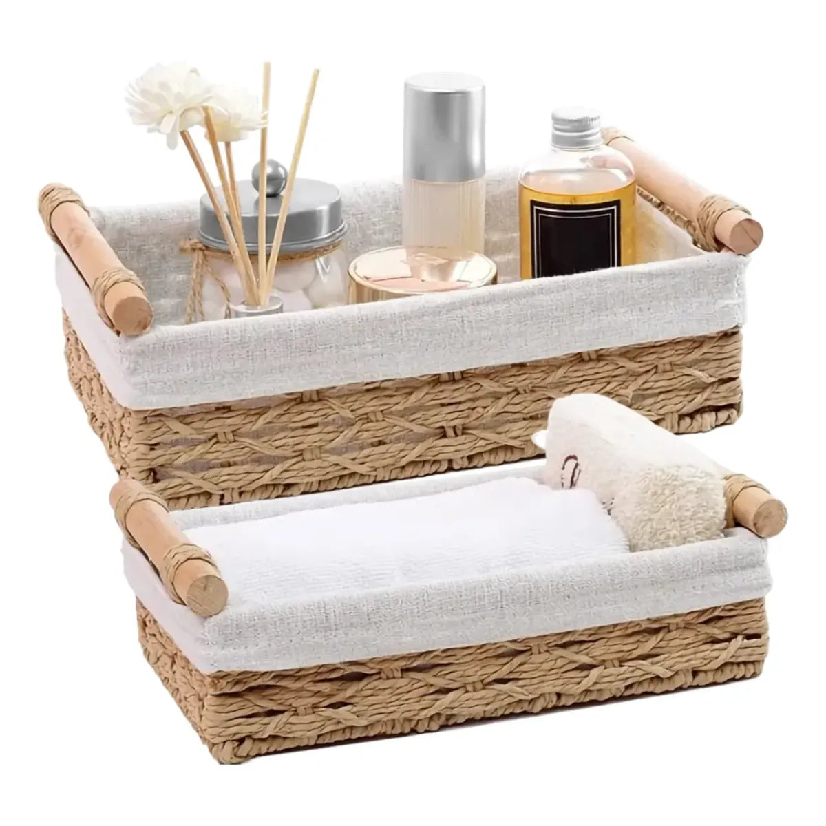 2 Canastas Tejida Con Manilla Organizadora Caja Decorativa