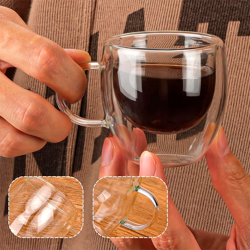 Set 6 Taza Cafe Espresso Frio Caliente Doble Vidrio 80ml