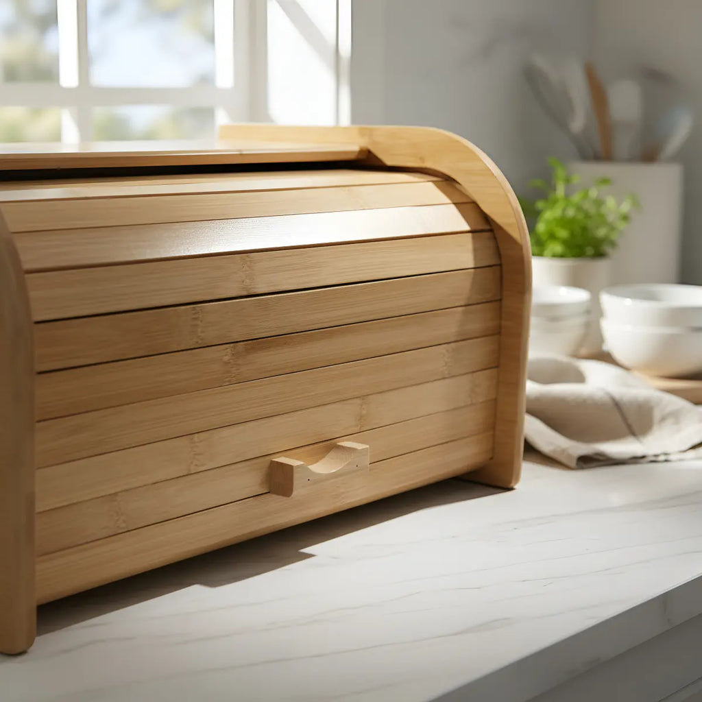 Caja Pan Panera Madera Bambu Con Tapa Enrollable Multiuso