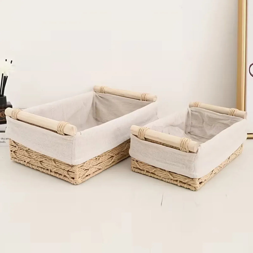 2 Canastas Tejida Con Manilla Organizadora Caja Decorativa