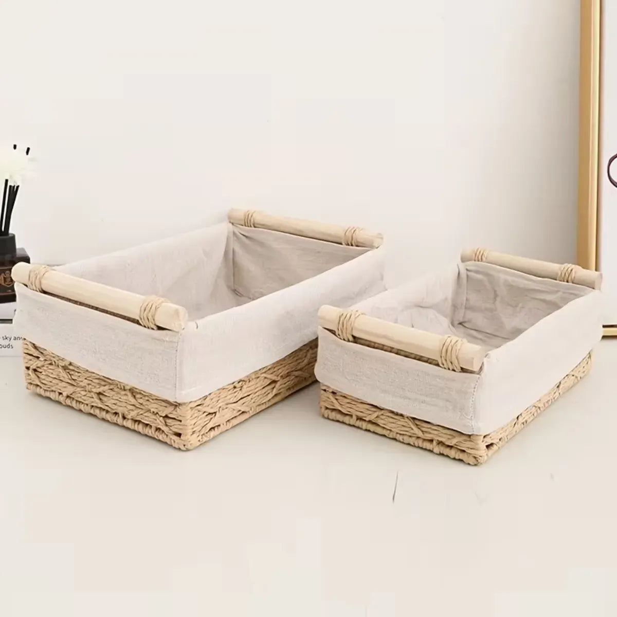 2 Canastas Tejida Con Manilla Organizadora Caja Decorativa