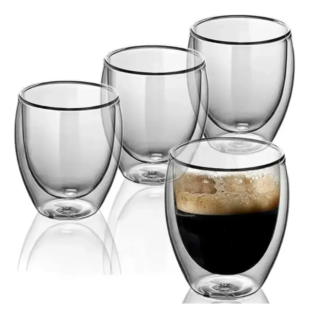 4 Vasos Tazas 150ml De Cafe Doble Vidrio Espresso Sin Asa