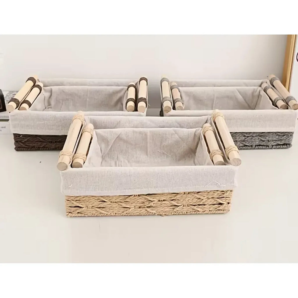 2 Canastas Tejida Con Manilla Organizadora Caja Decorativa