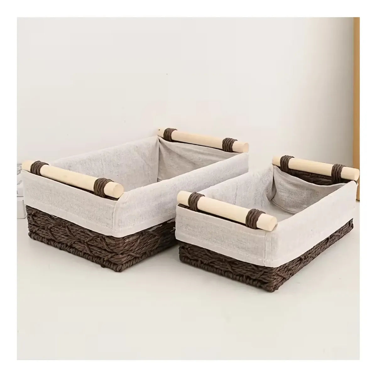 2 Canastas Tejida Con Manilla Organizadora Caja Decorativa