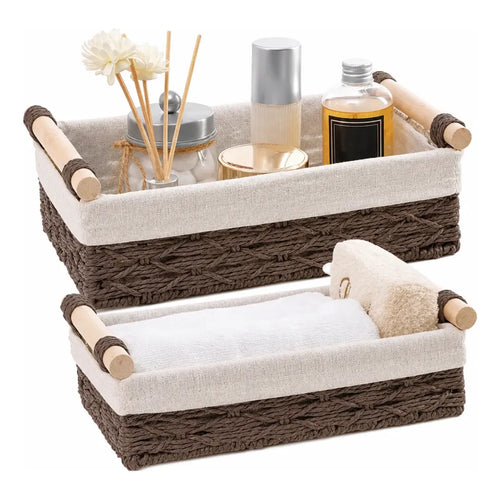 2 Canastas Tejida Con Manilla Organizadora Caja Decorativa