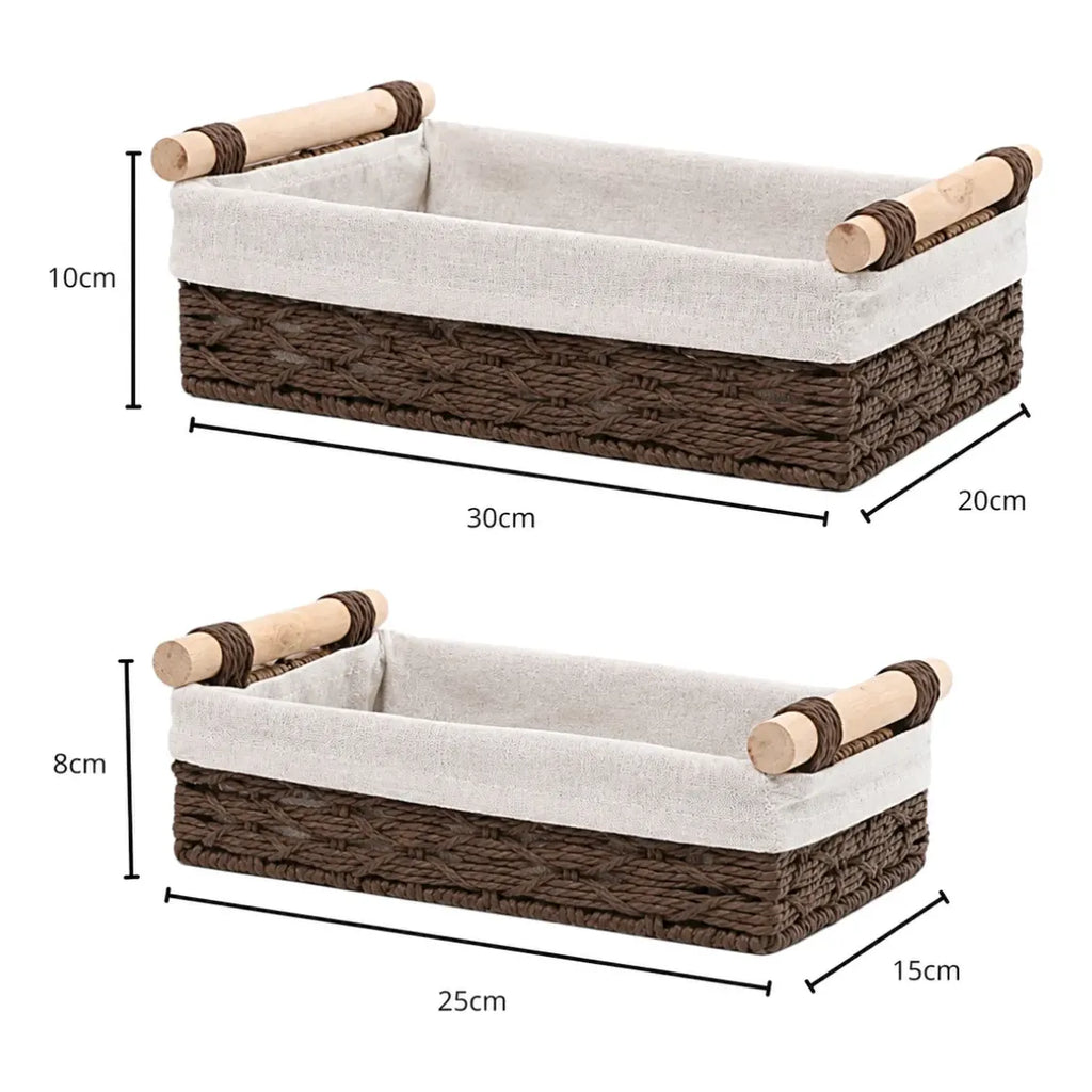 2 Canastas Tejida Con Manilla Organizadora Caja Decorativa