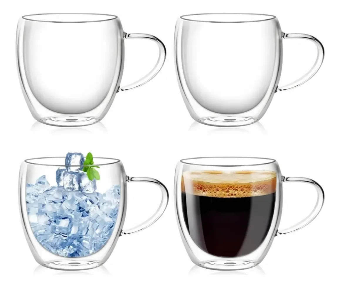 Set 4 Tazas Vidrio Doble 150ml Café Té Termico Transparente