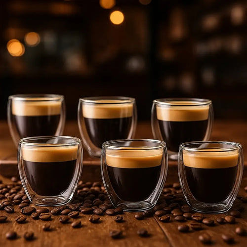 6 Vasos Tazas 80ml De Cafe Doble Vidrio Espresso Sin Asa