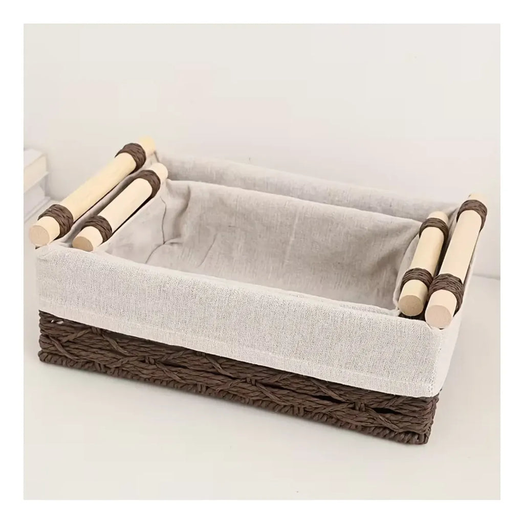 2 Canastas Tejida Con Manilla Organizadora Caja Decorativa