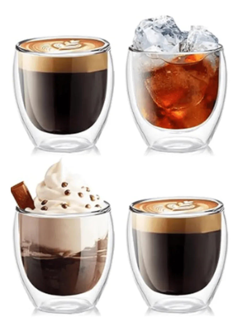 4 Vasos Tazas 250ml De Cafe Doble Vidrio Espresso Sin Asa