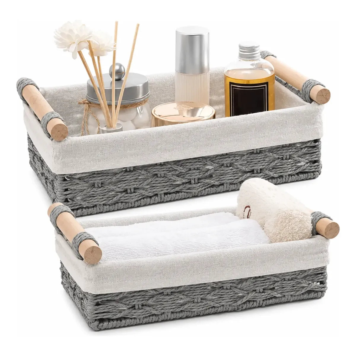 2 Canastas Tejida Con Manilla Organizadora Caja Decorativa