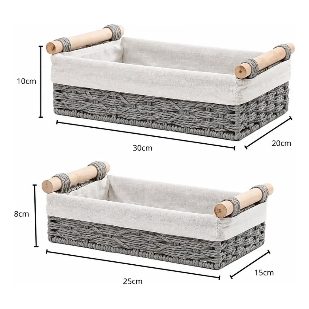 2 Canastas Tejida Con Manilla Organizadora Caja Decorativa