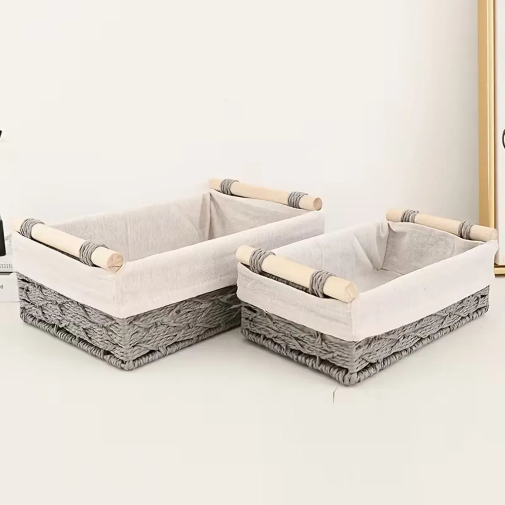 2 Canastas Tejida Con Manilla Organizadora Caja Decorativa