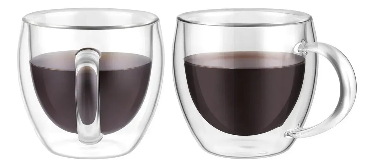 Set 4 Tazas Vidrio Doble 150ml Café Té Termico Transparente