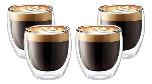 4 Vasos Tazas 150ml De Cafe Doble Vidrio Espresso Sin Asa