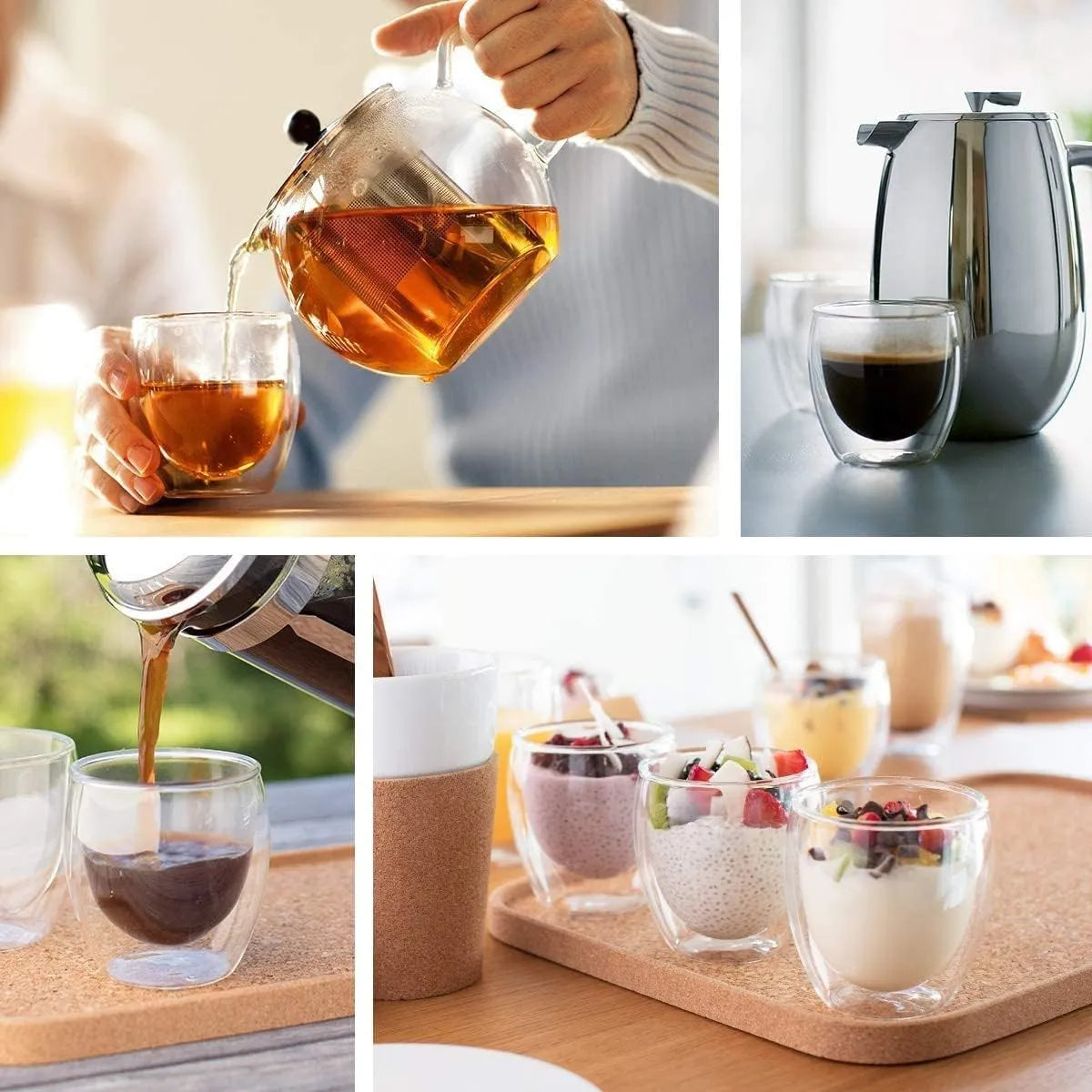 4 Vasos Tazas 250ml De Cafe Doble Vidrio Espresso Sin Asa