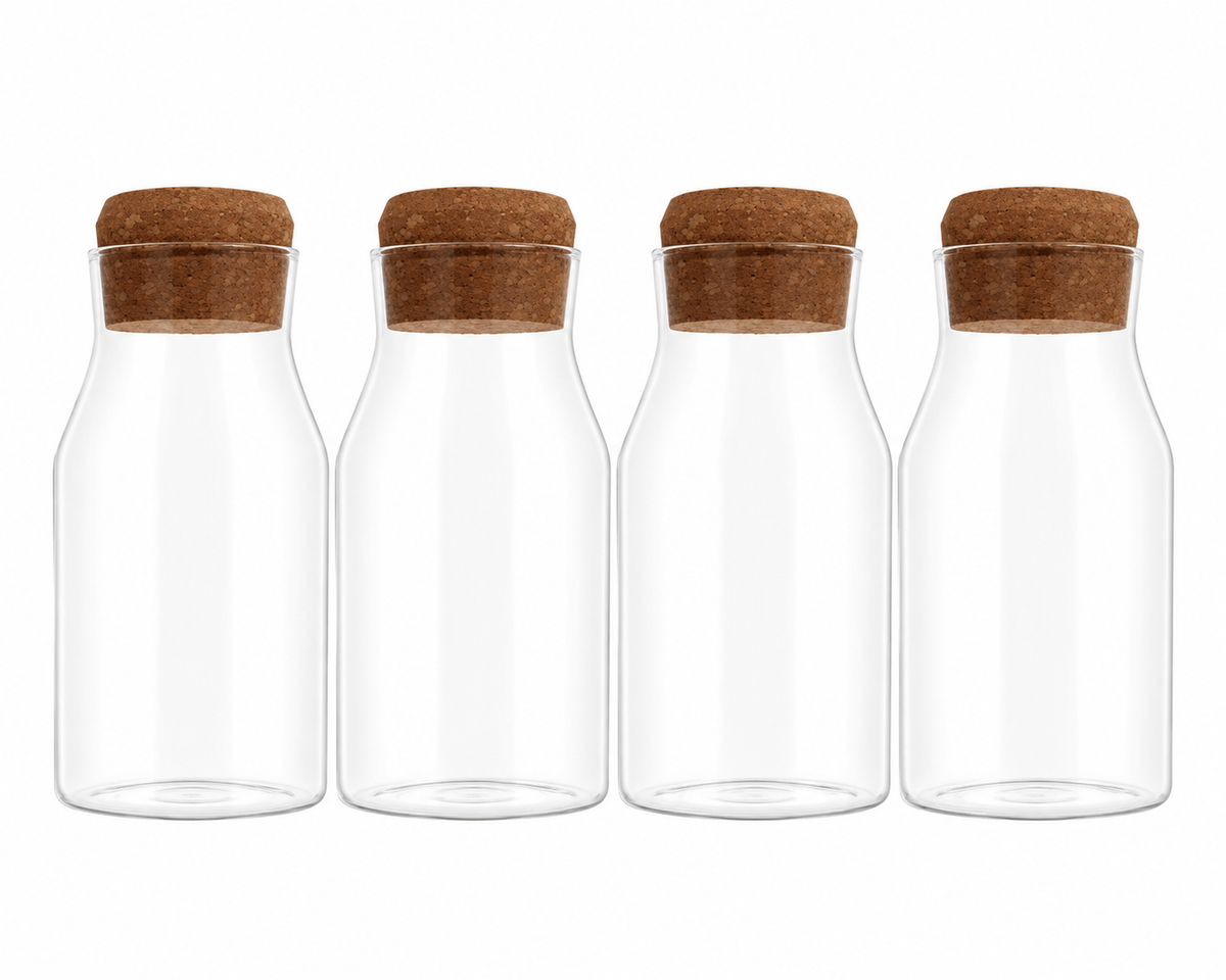Set 4 Botella Frasco Contenedor Vidrio Con Tapa Corcho 600ml