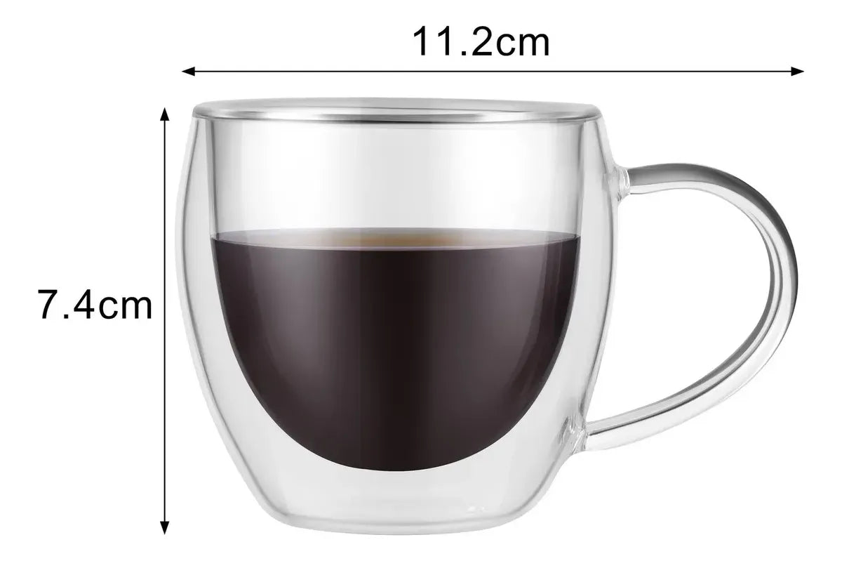 Set 4 Tazas Vidrio Doble 150ml Café Té Termico Transparente