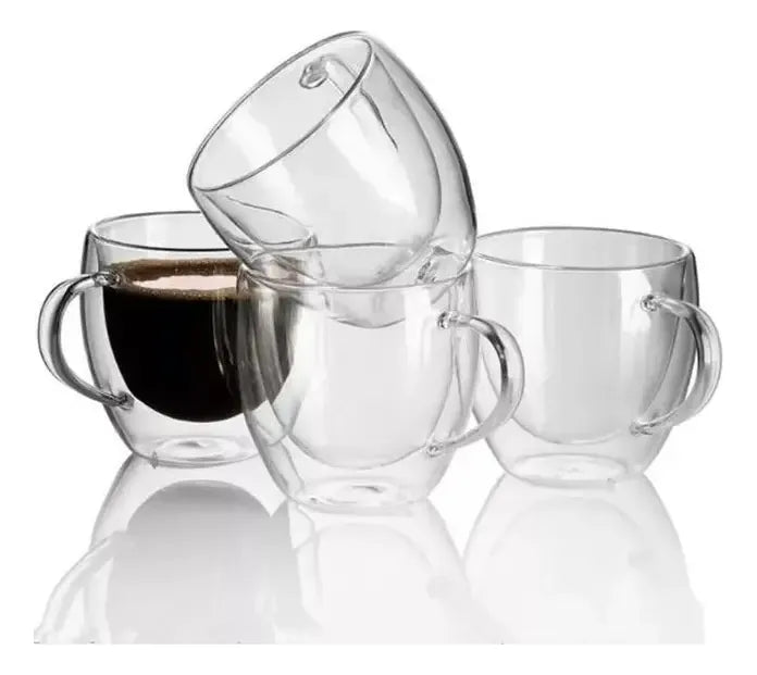 Set 4 Tazas Doble Vidrio 250ml Termico Transparente