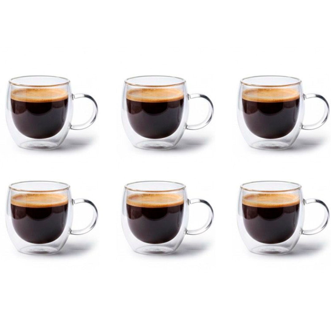Set 6 Taza Cafe Espresso Frio Caliente Doble Vidrio 80ml