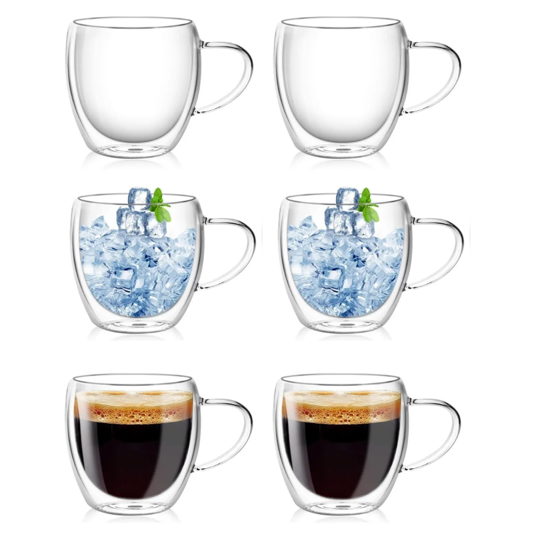 Set 6 Taza Cafe Espresso Frio Caliente Doble Vidrio 80ml