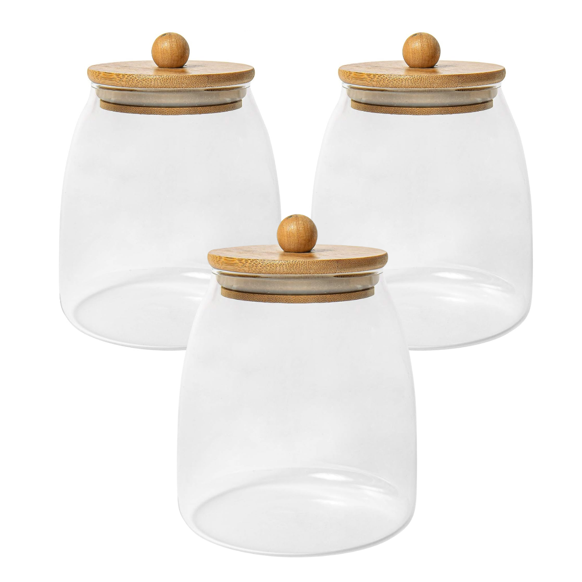 Pack De 3 Recipiente Cafe Frasco De Vidrio Con Tapa Bambu