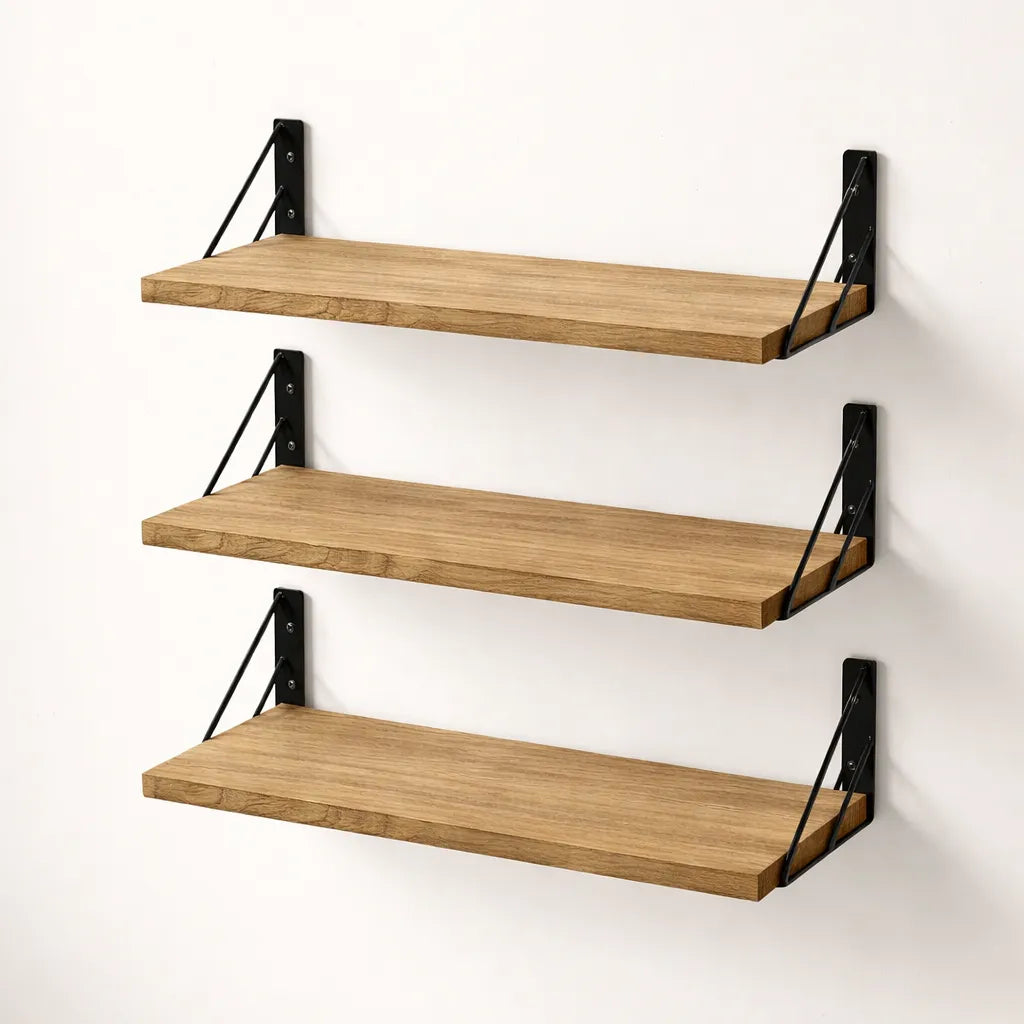 Pack 3 Repisa Flotante De Madera Natural Multiuso 40x14x12cm