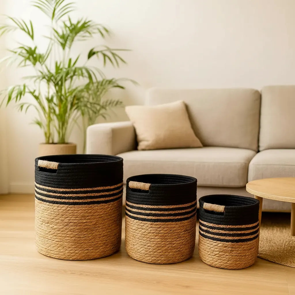 3 Set Canasto Cesta Yute Macetero Decorativo Planta Merlin