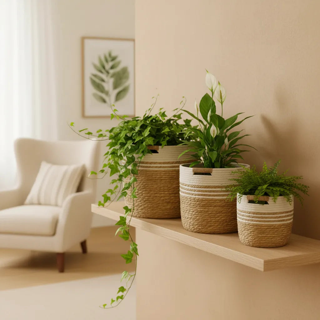 3 Set Canasto Cesta Yute Macetero Decorativo Planta Merlin