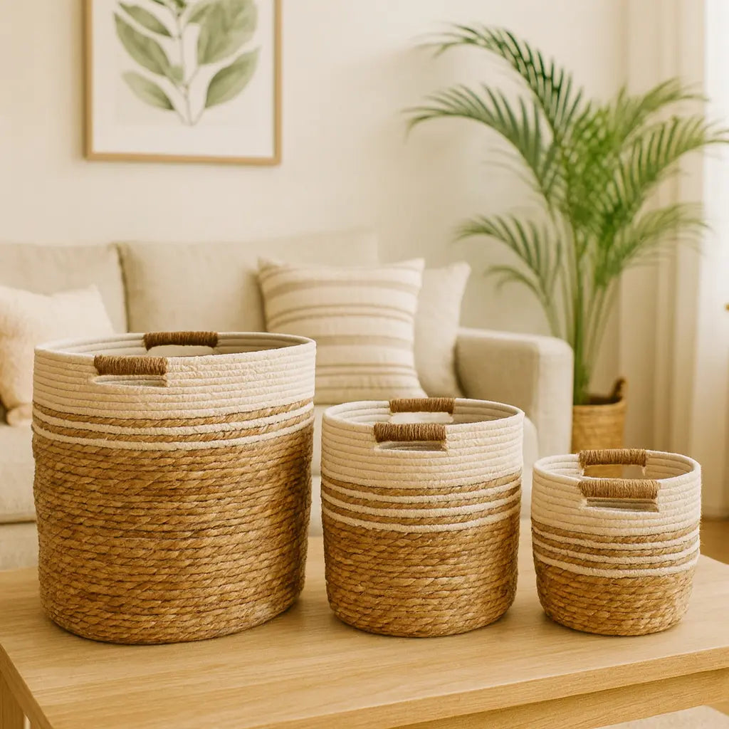 3 Set Canasto Cesta Yute Macetero Decorativo Planta Merlin