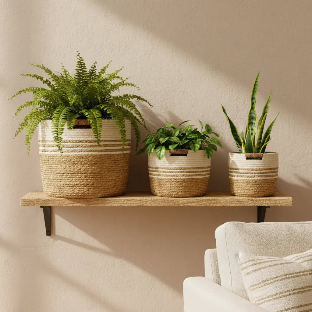 3 Set Canasto Cesta Yute Macetero Decorativo Planta Merlin