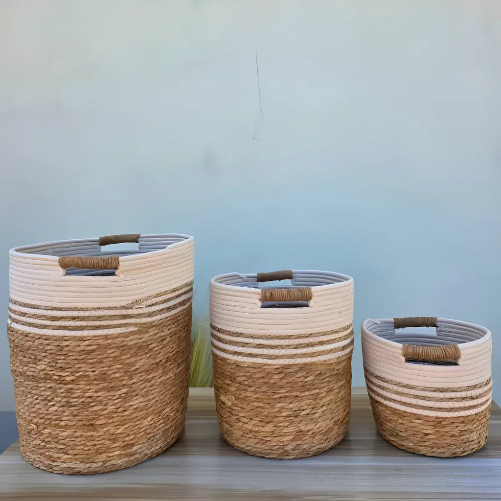 3 Set Canasto Cesta Yute Macetero Decorativo Planta Merlin