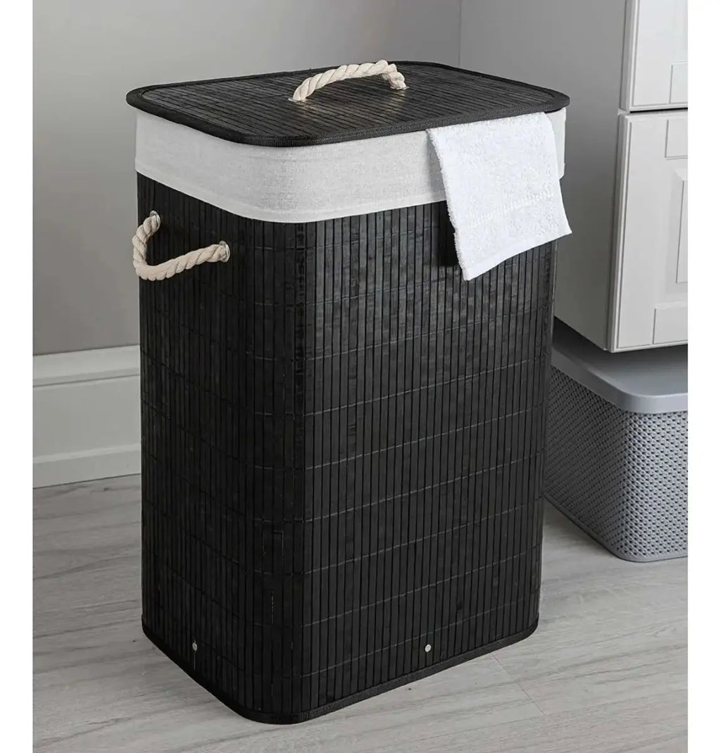 Canasto Cesto Ropa Sucia Pleglable Bambu Grande Negro