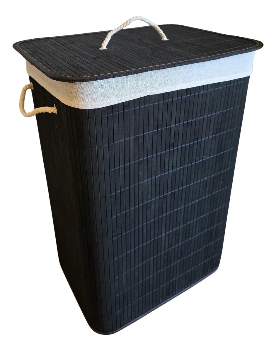 Canasto Cesto Ropa Sucia Pleglable Bambu Grande Negro