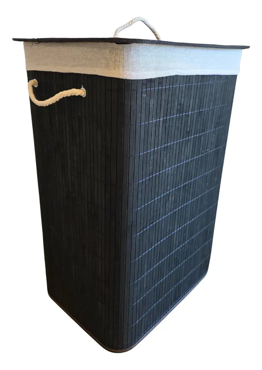 Canasto Cesto Ropa Sucia Pleglable Bambu Grande Negro