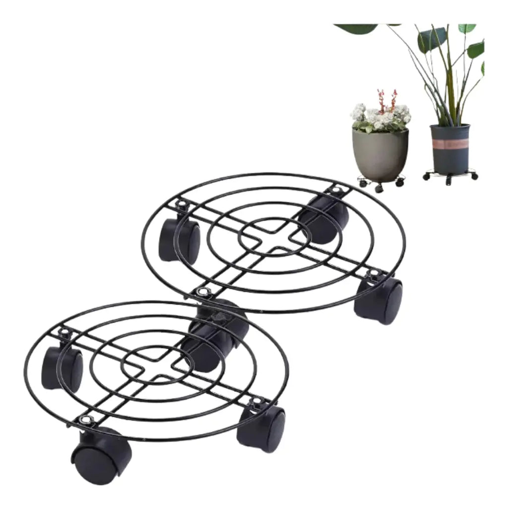 Pack 2 Soportes Porta Macetas Macetero Base Metal Con Ruedas