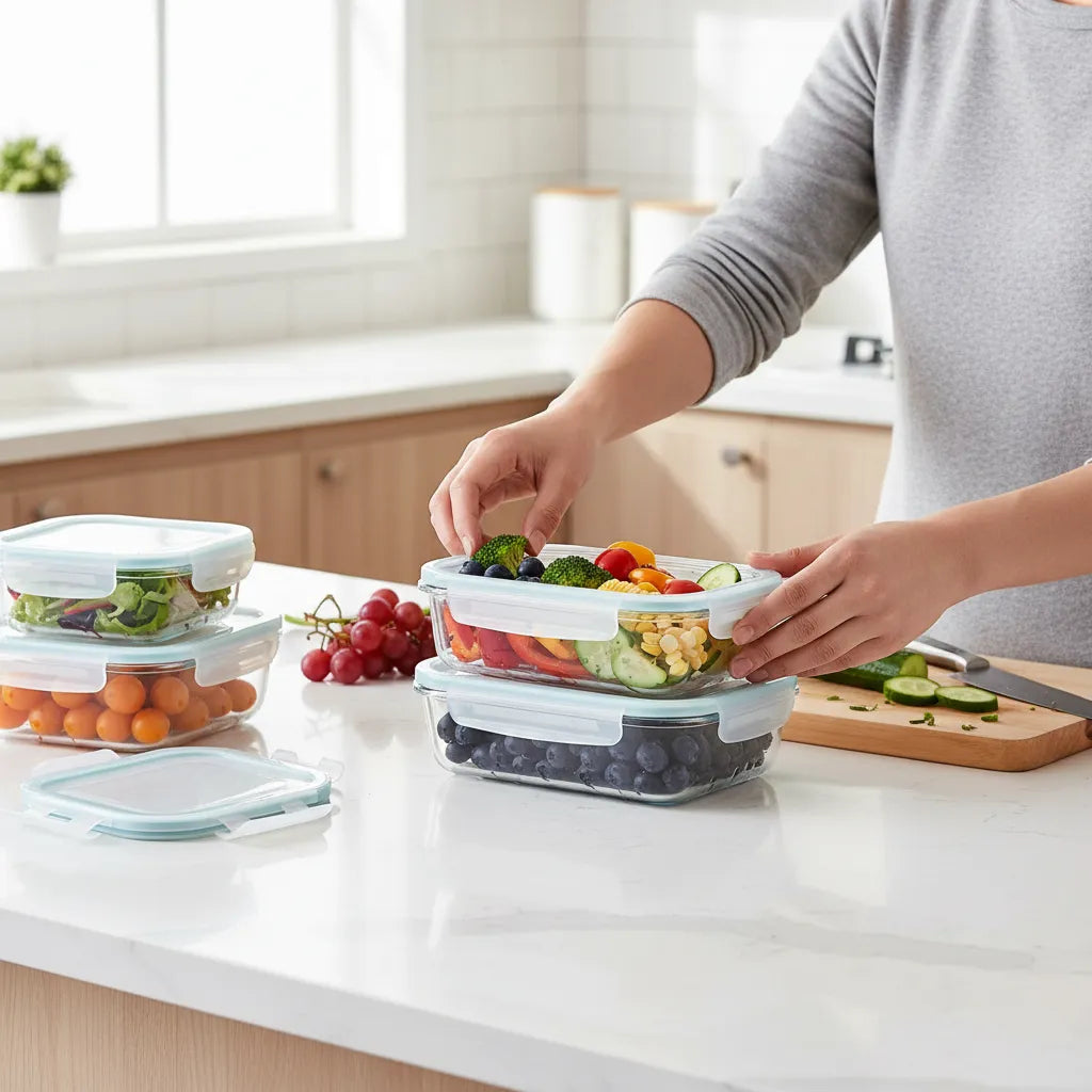 Set De 3 Contenedor Taper Vidrio Tapa Hermética Porta Comida