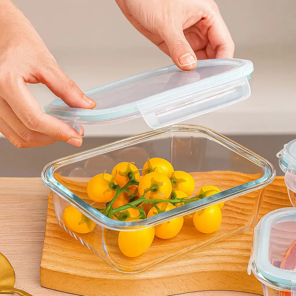 Set De 3 Contenedor Taper Vidrio Tapa Hermética Porta Comida