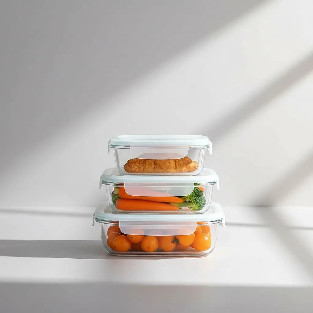 Set De 3 Contenedor Taper Vidrio Tapa Hermética Porta Comida