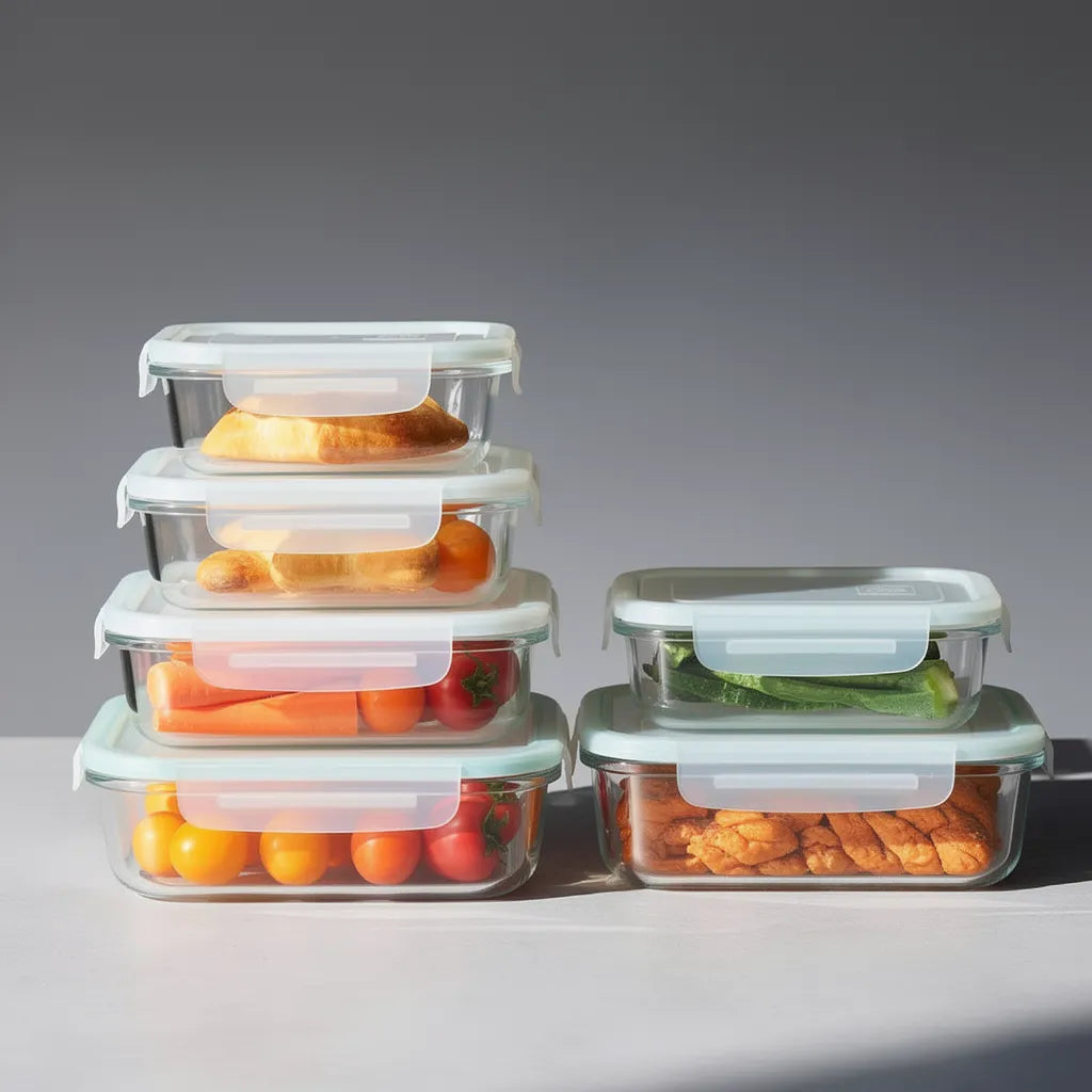 Set De 3 Contenedor Taper Vidrio Tapa Hermética Porta Comida