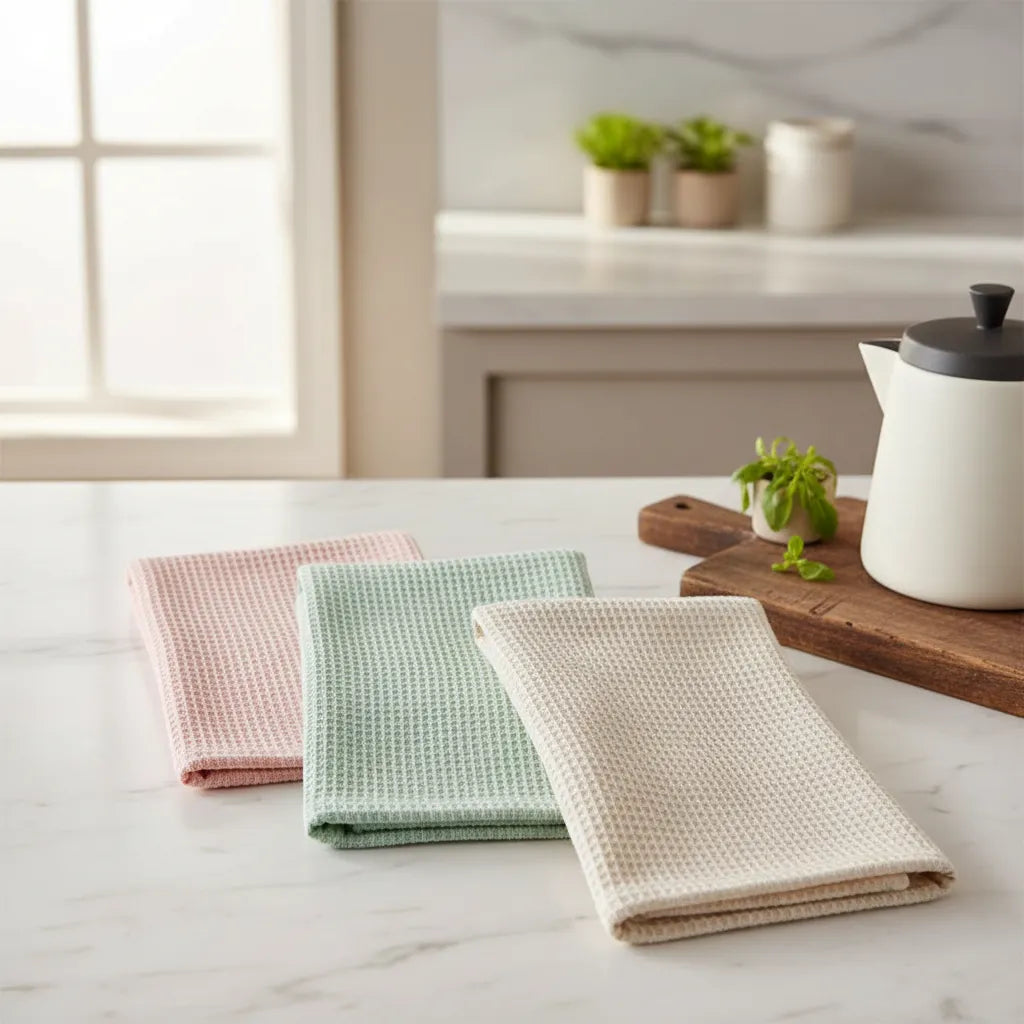 Pack 3 Paño De Cocina Algodon Estilo Waffle Cuadrado 34x34cm