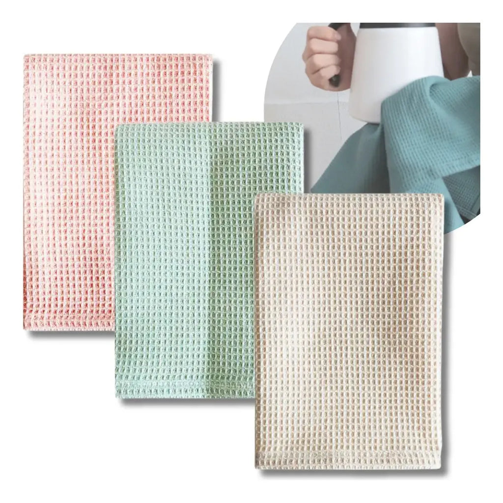 Pack 3 Paño De Cocina Algodon Estilo Waffle Cuadrado 34x34cm