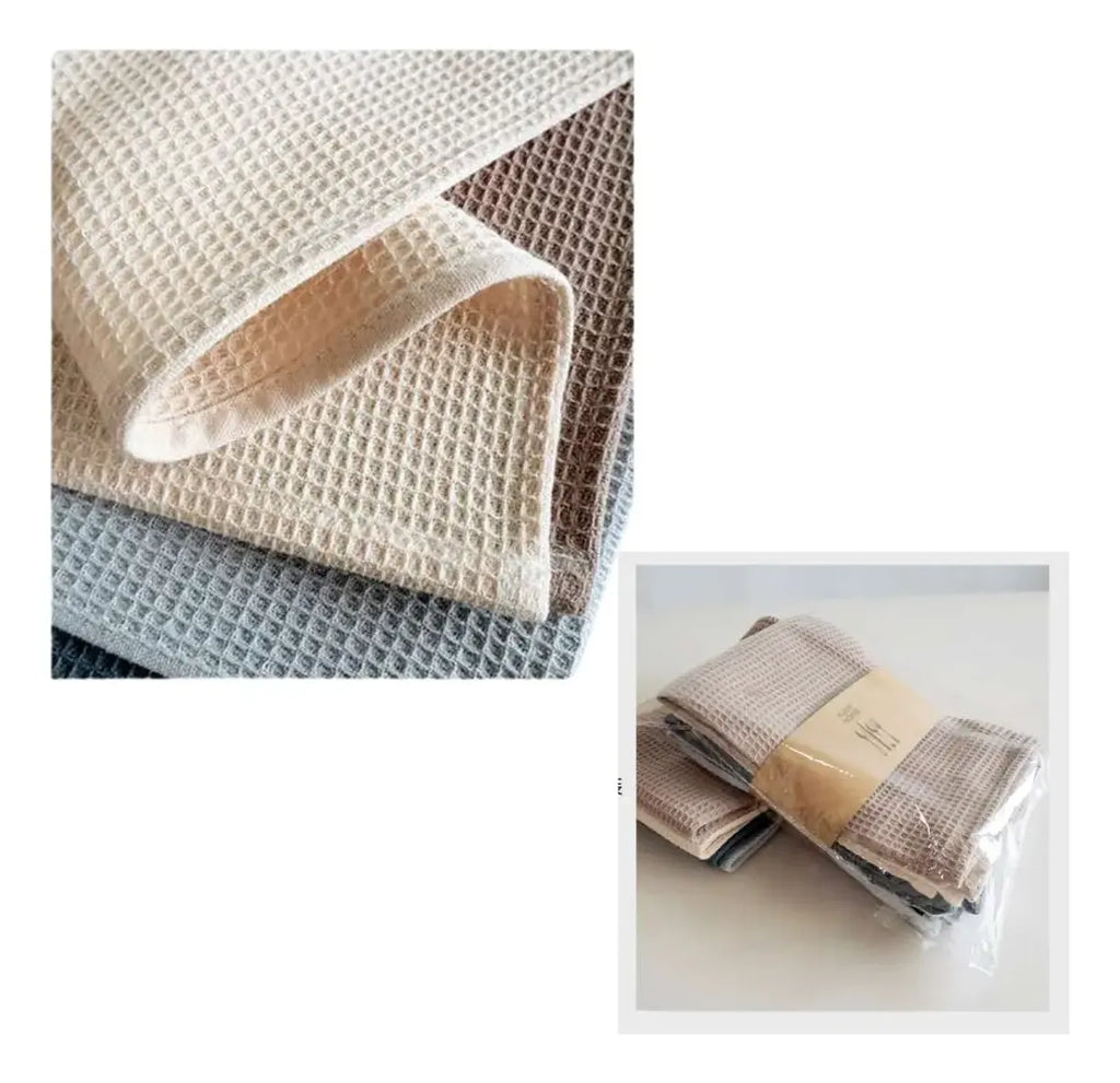 Pack 3 Paño De Cocina Algodon Estilo Waffle Cuadrado 34x34cm