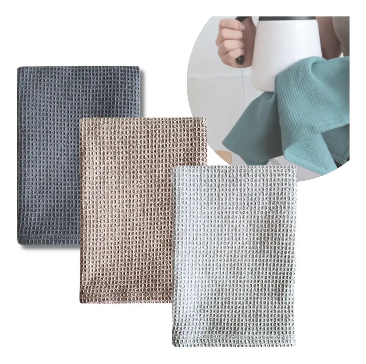 Pack 3 Paño De Cocina Algodon Estilo Waffle Cuadrado 34x34cm
