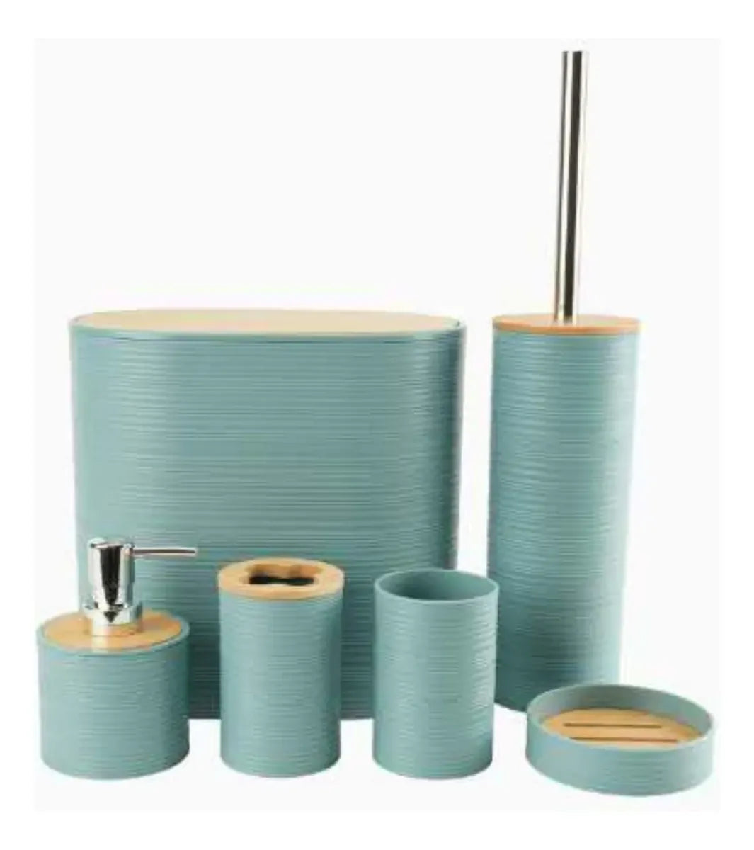 Set 6 Juego Accesorio Para Baño Bambu Decorativo Basurero
