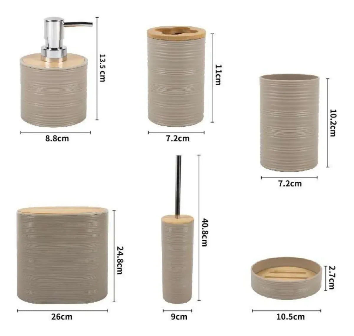 Set 6 Juego Accesorio Para Baño Bambu Decorativo Basurero