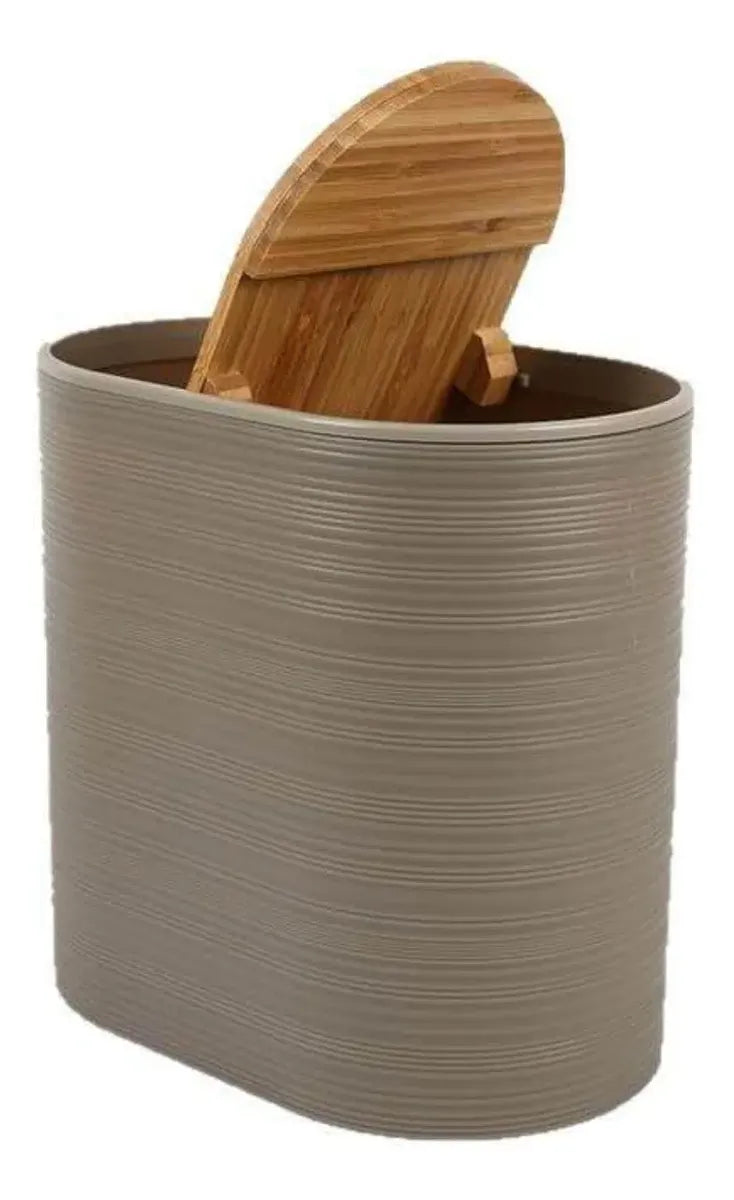 Set 6 Juego Accesorio Para Baño Bambu Decorativo Basurero